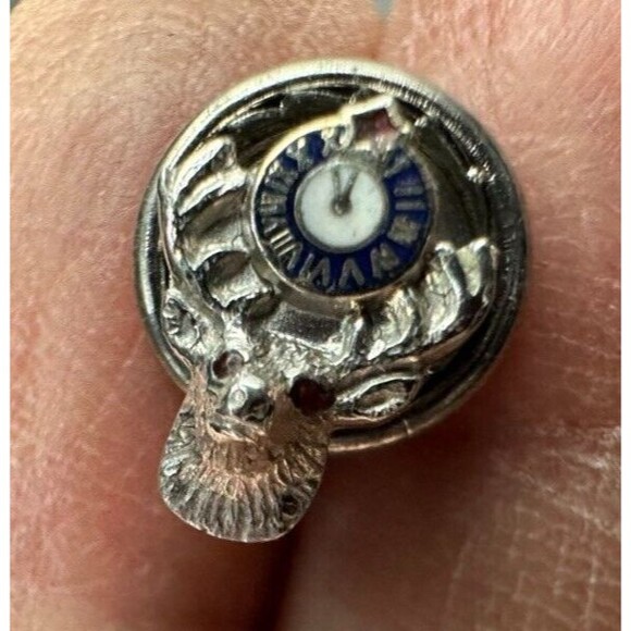 Antique Elks Lodge BPOE Lapel Pin 10K Ruby Gemstone Eyes Silver Screw Back - Picture 2 of 7